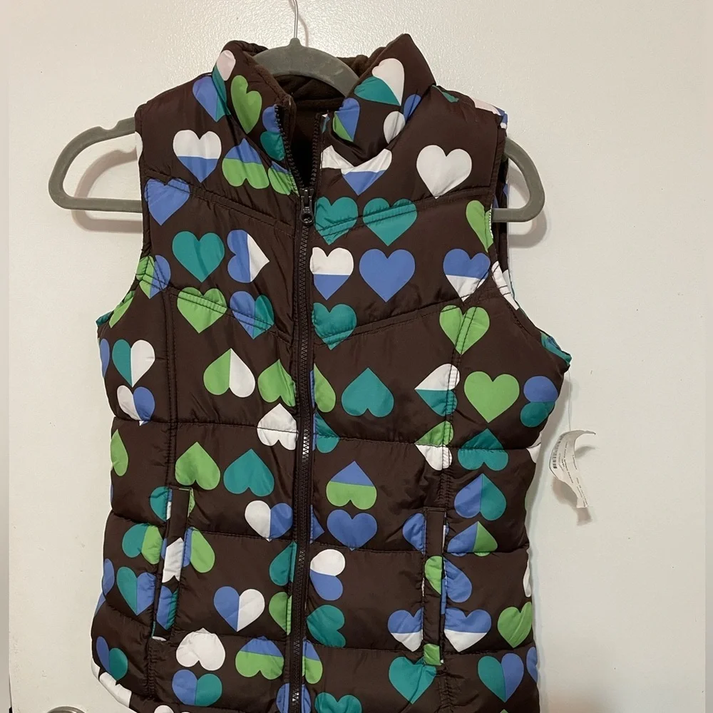 Old Navy Girls XXL 16 full zip Hearts print puffer Vest fleece lined new w tag